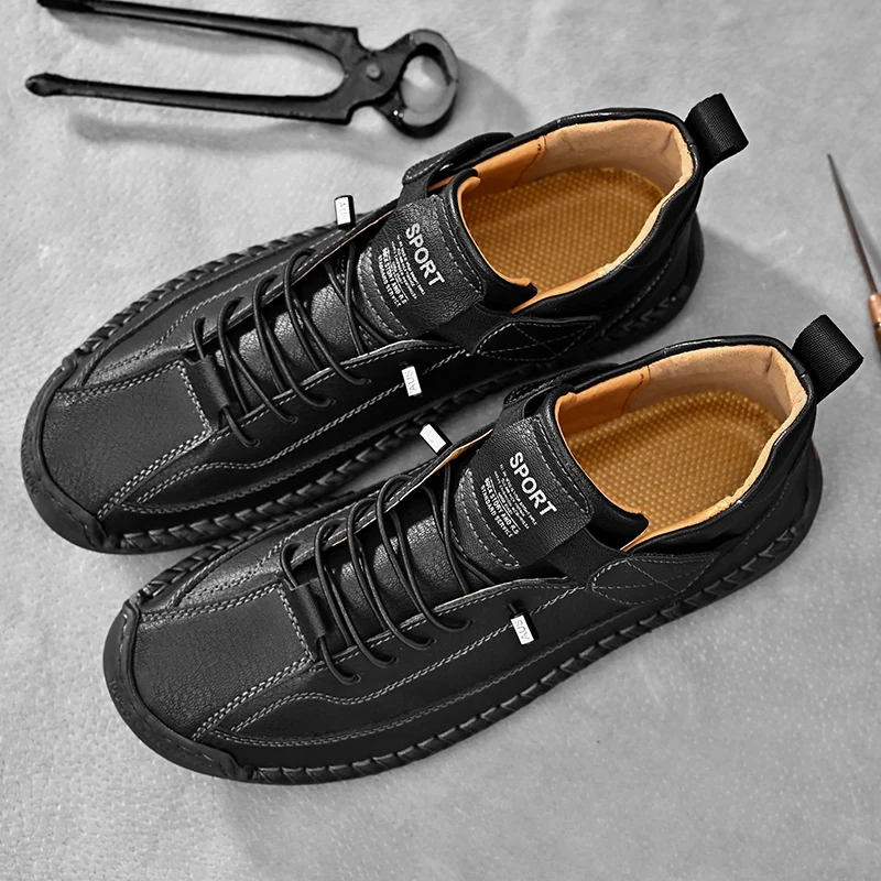 Hand-stitched Leather Shoes for Men Outdoor Light Non-slip Walking Casual Shoes Men Big Size 47 48 Slip-On Driving Loafers 3