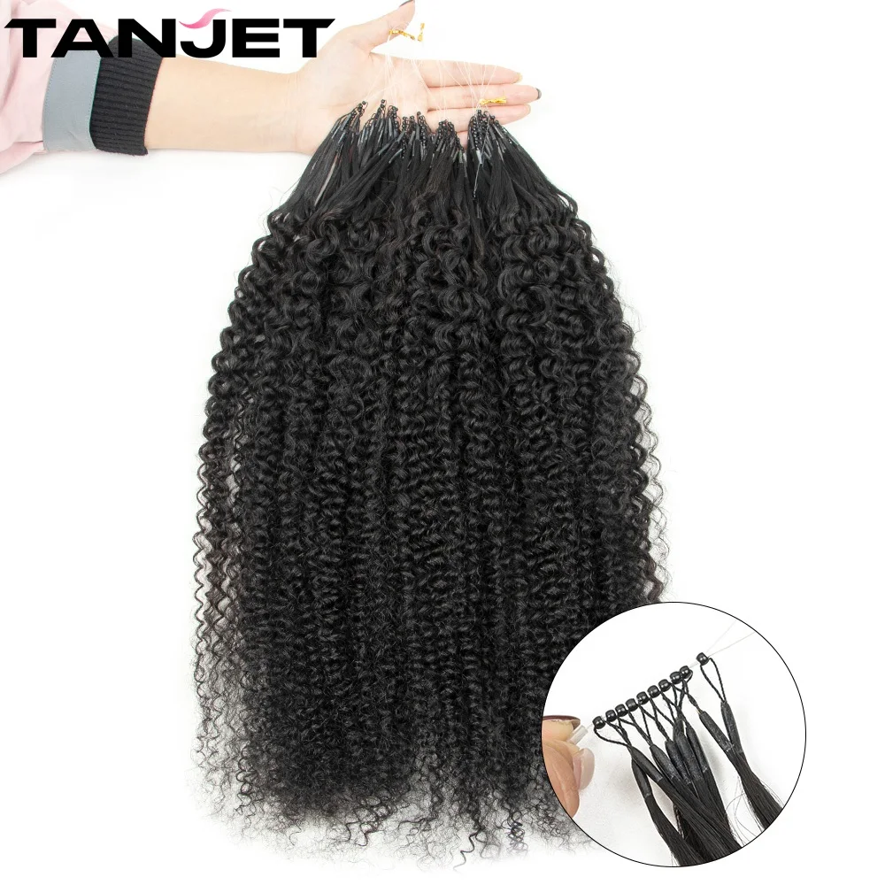 

8D Nano Rings Human Hair Extensions Kinky Curly Natural Real Remy Hair Black Women 12-26'' Curly Micro Beads Ring Hair Extension