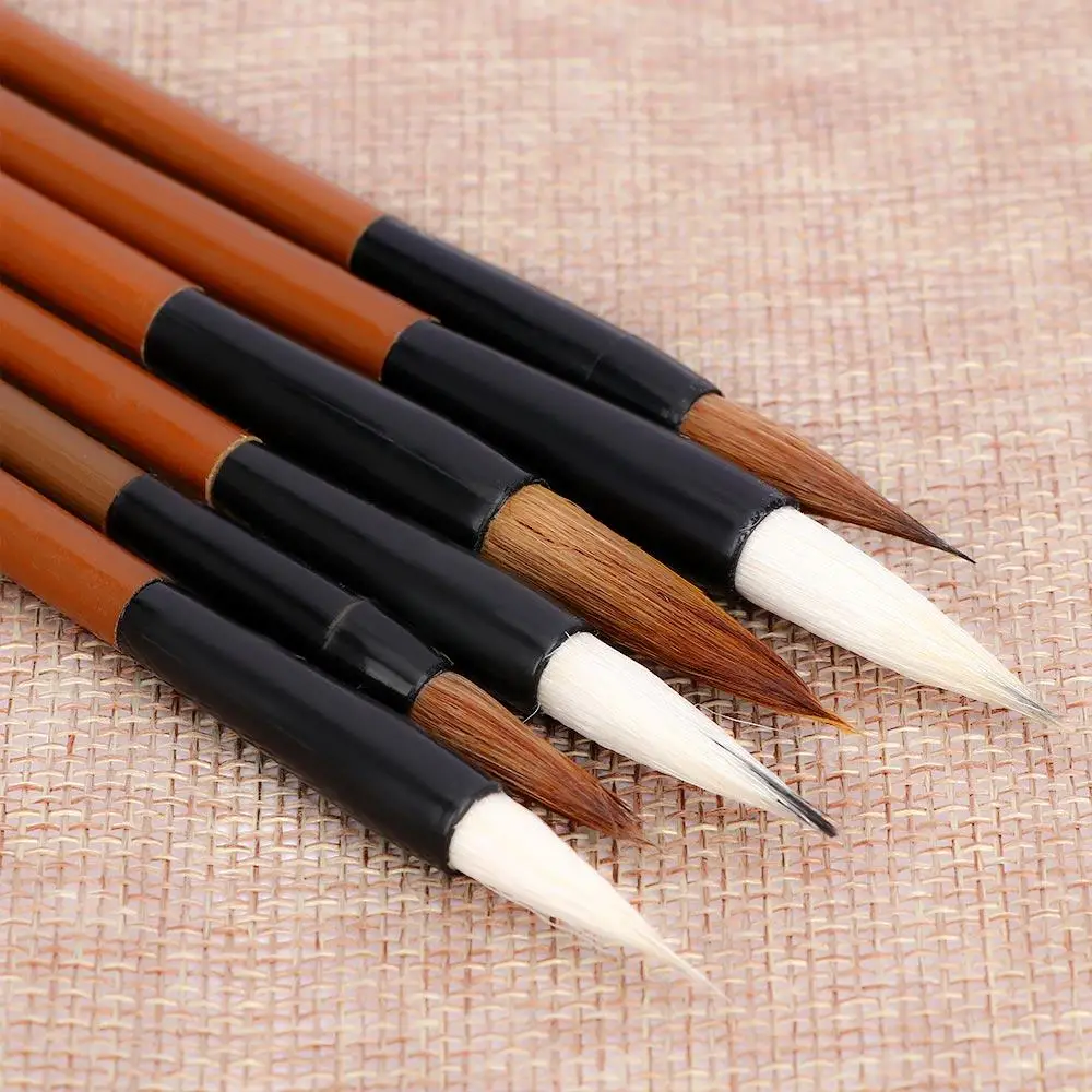 Writing Brushes Traditional Chinese White Clouds Bamboo Wolf's Hair Writing Brush for Calligraphy Painting Practice 6pcs