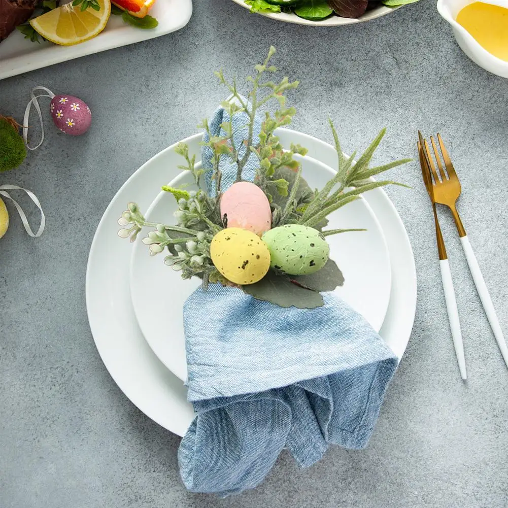 6Pcs Easter Eggs Napkin Holders Rabbit Ears Napkin Stand Racks Buckles Easter Party Table Decoration Supplies