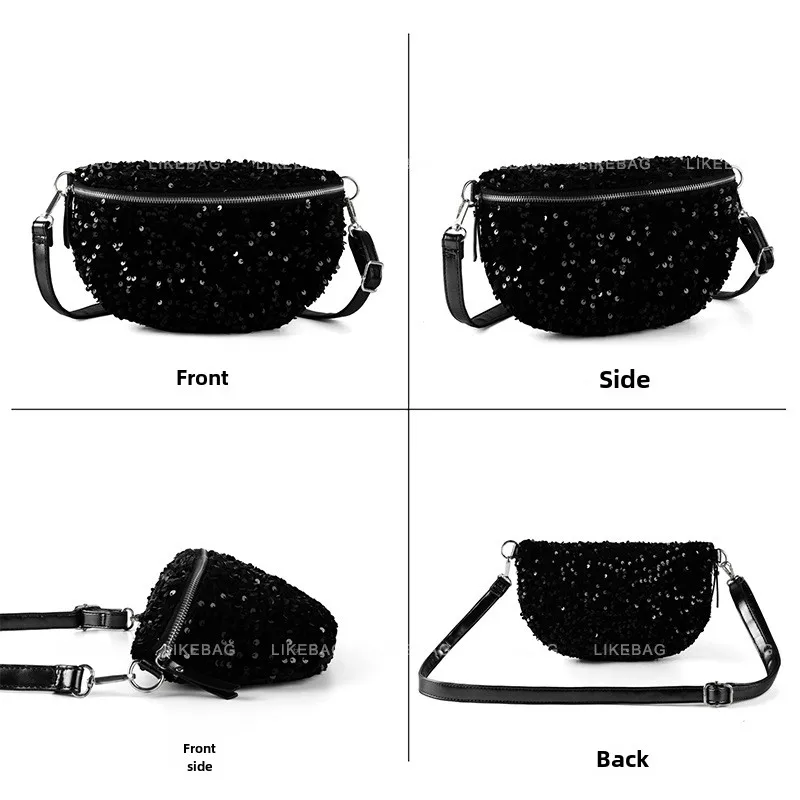 Borsa a tracolla, marsupio, stile serale alla moda, borsa con paillettes, versatile, borsa a tracolla di grande capacità per le donne_voghion.com