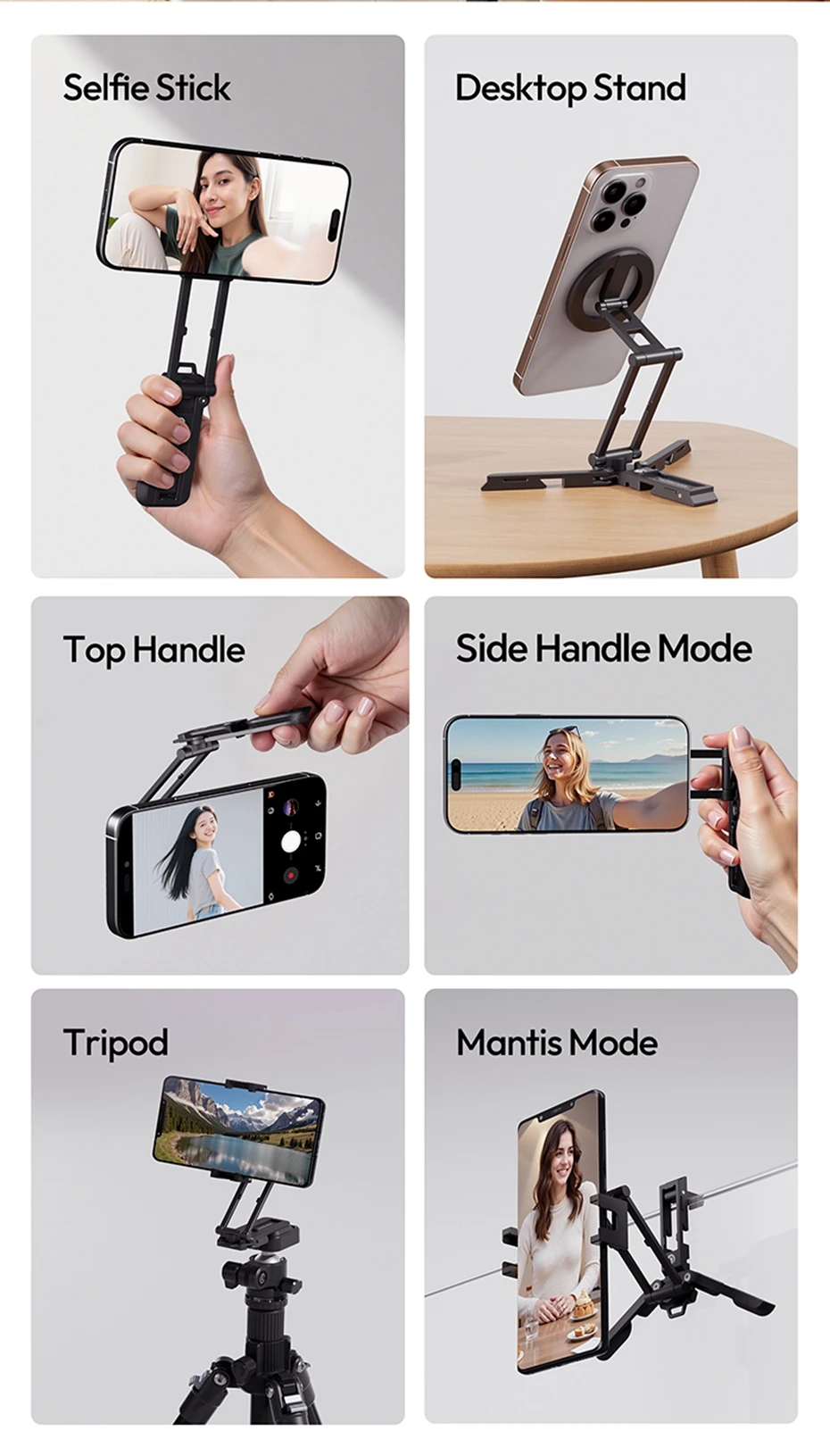 Foldable Phone Stand with Magnetic Ring / Phone Clip Mount Tripod Selfie Mantis