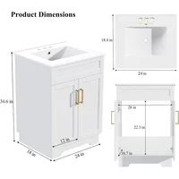 Bathroom Vanity with Ceramic Sink, Bathroom Vanity Cabinet with 2 Doors, 24 Inches Wooden Bathroom Sink Cabinet 2