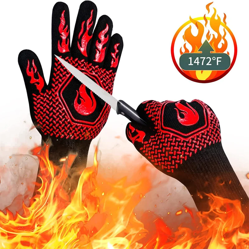 Silicone oven mitts kitchen gloves silicone oven gloves one piece barbecue anti scalding high temperature resistance oven gloves 800 degrees fireproof heat insulation microwave gloves