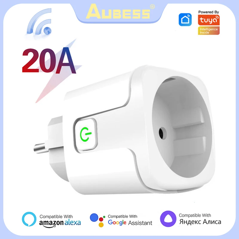 Aubess Tuya Wifi Smart Plug 20A EU Alexa Voice Remote Socket Life APP Real-time Power Monitoring For Alice Google Home | Обустройство