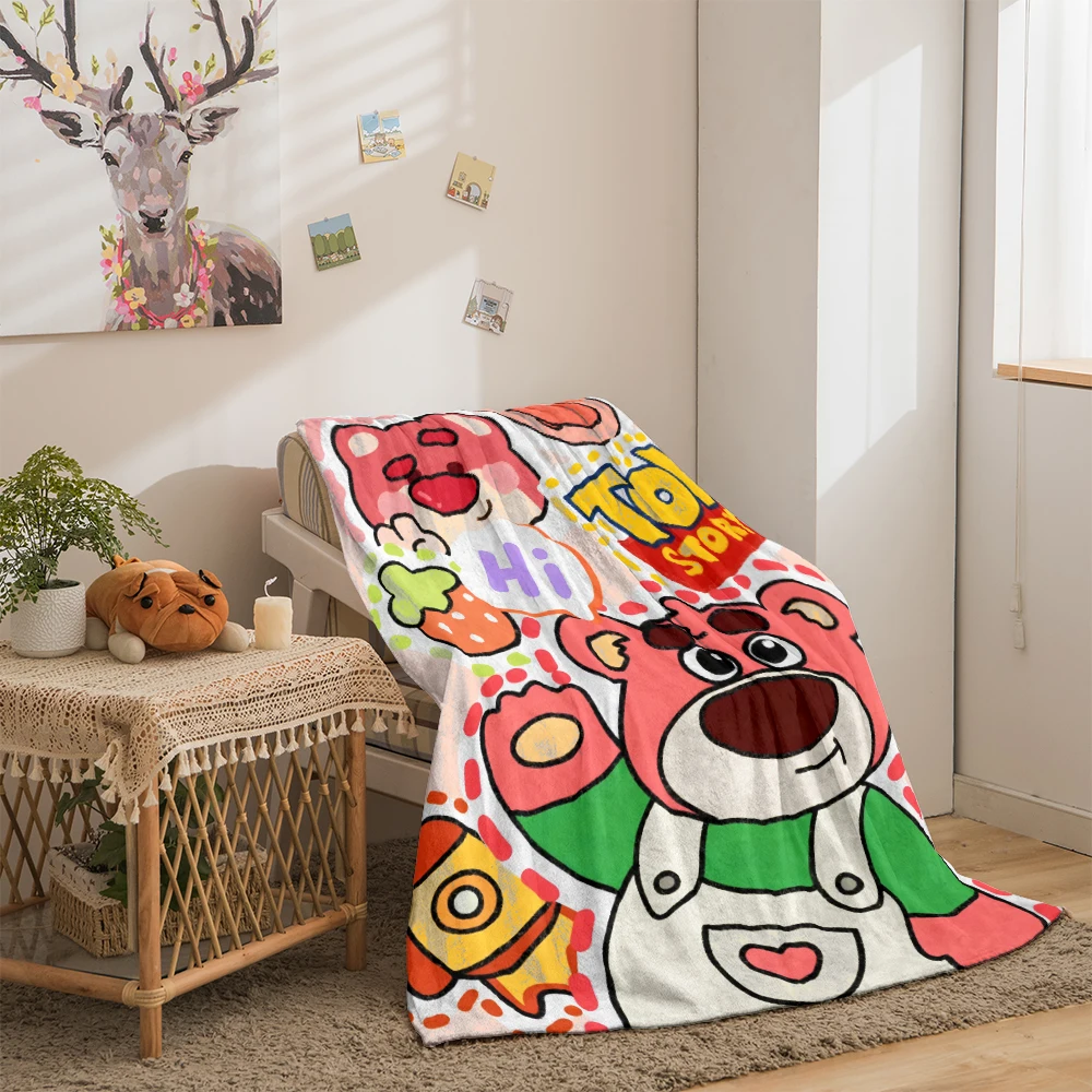 Strawberry Bear printed flannel thin blanket, Four seasons blanket,for sofa, beds, travel, Picnic blanket, Gfts blankets