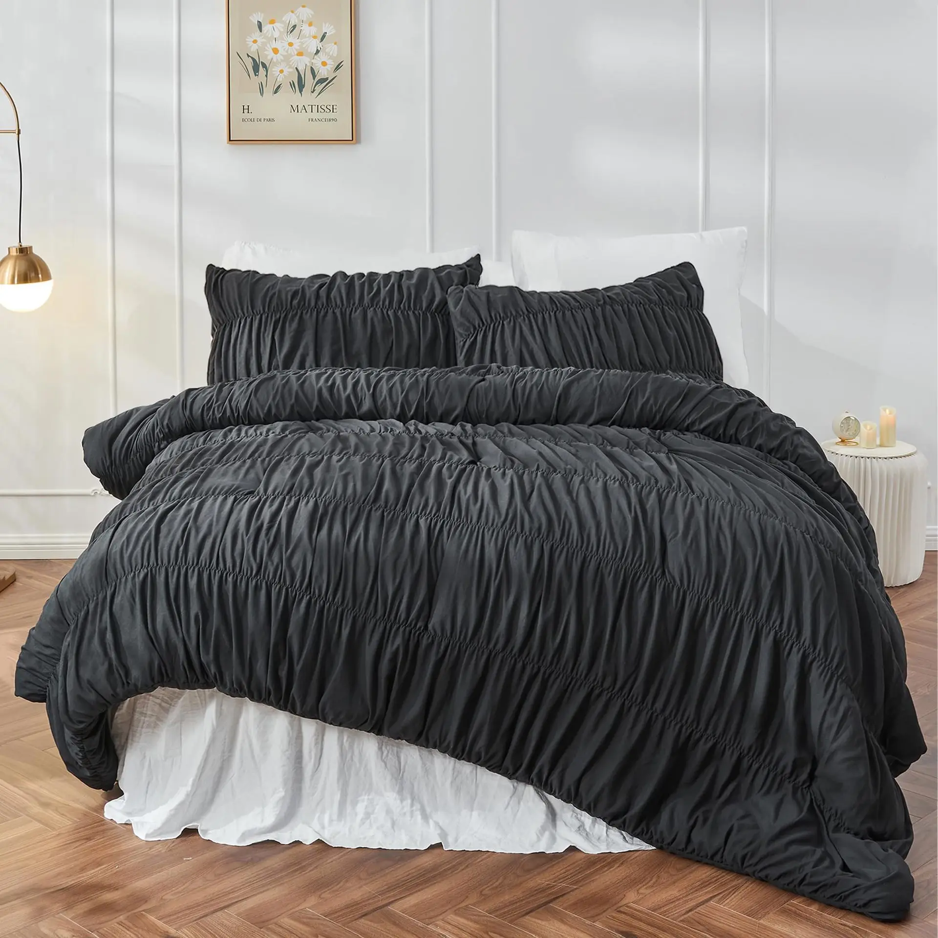 Ruched Black Duvet Cover Soft and Luxury Twin Queen King Comforter Cover Boho Shabby Chic Bedding Set - Fluffy 2/3 Piece Set Ruched Black Duvet Cover Soft and Luxury Twin Queen King Comforter Cover Boho Shabby Chic Bedding Set - Fluffy 2/3 Piece Set