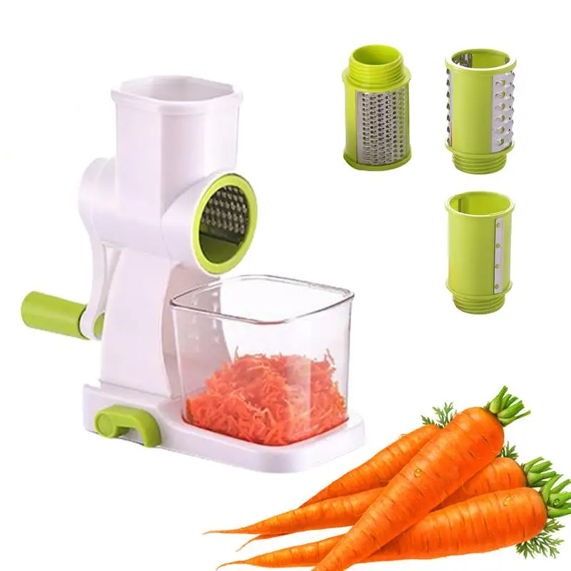 

2024 Cheese Grater Reemix Rotary Cheese Grater With Handle Kitchen Vegetable Slicer With 3 Replaceable Stainless Steel Blades
