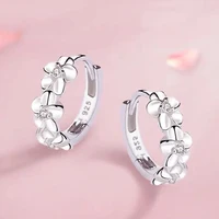 925 Sterling Silver Needle Earrings for Women's Wedding Fashion High Quality Jewelry Crystal Zircon Flower Cute Stud 1