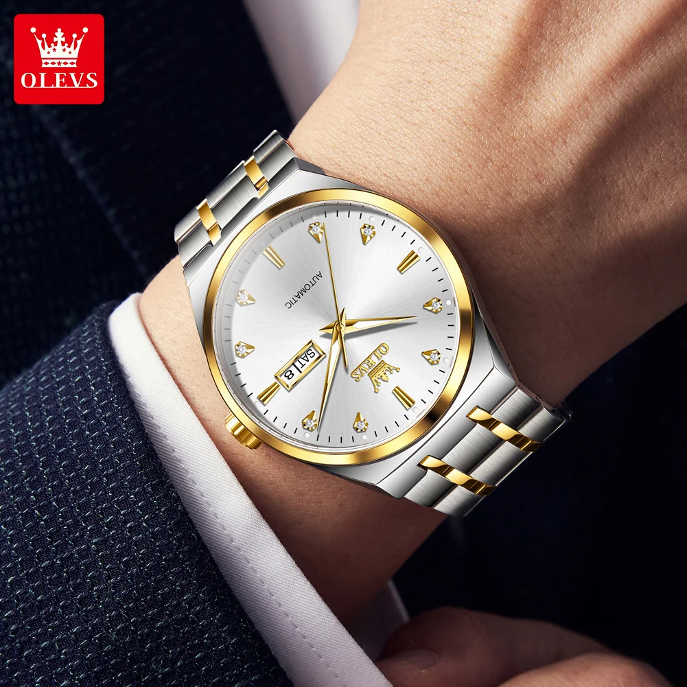 Reloj mecánico automático OLEVS 9811 para hombre, de negocios, clásico, de moda, con diamantes, doble calendario, resistente al agua, de marca de lujo._voghion.com