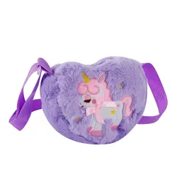 Adorable Unicorn Plush Heart Shoulder Bag (Purple)