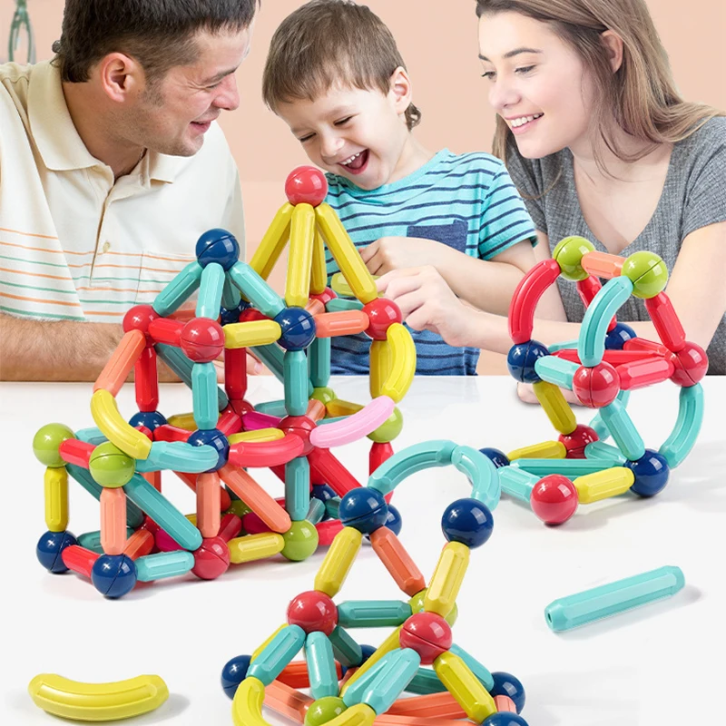 Magnetic Building Blocks Magnetic Assembly Toy 15-130pcs Kids Magnetic Construction Set Magnetic Balls Stick Building Blocks Montessori Educational Toys for Children Gift
