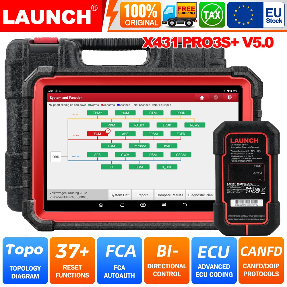 LAUNCH X431 PRO3S+ V5.0 Car Diagnostic Tools Topology Map CANFD/DOIP/ FCA Auto OBD OBD2 All System ECU Coding Active Test