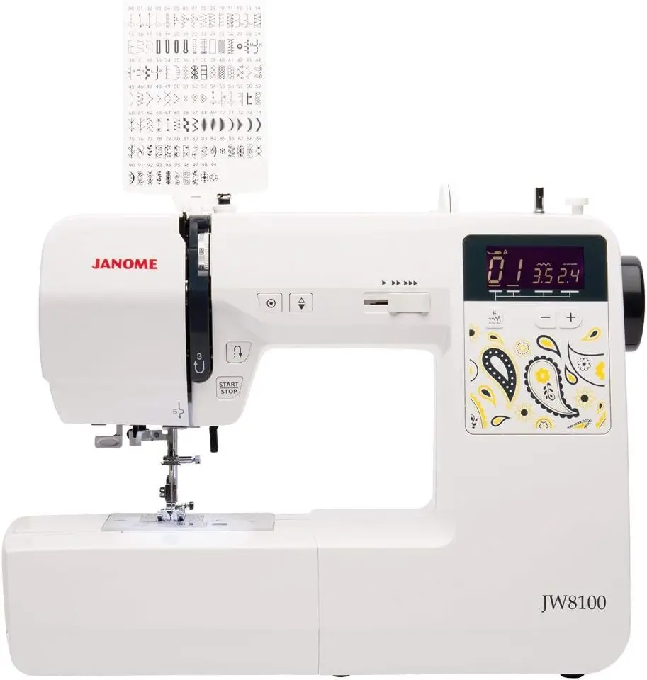 JW8100 Fully-Featured Computerized Sewing Machine with 100 Stitches, 7 Buttonholes, Hard Cover, Extension Table and 22 Accessori
