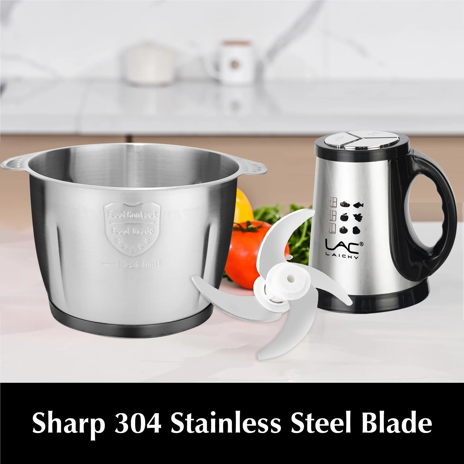 LAC Household Stainless Steel 3l Multi-Function Electric Meat Grinder  With Safety Lock Minced Stuffing Mixer Blade Detachable 4