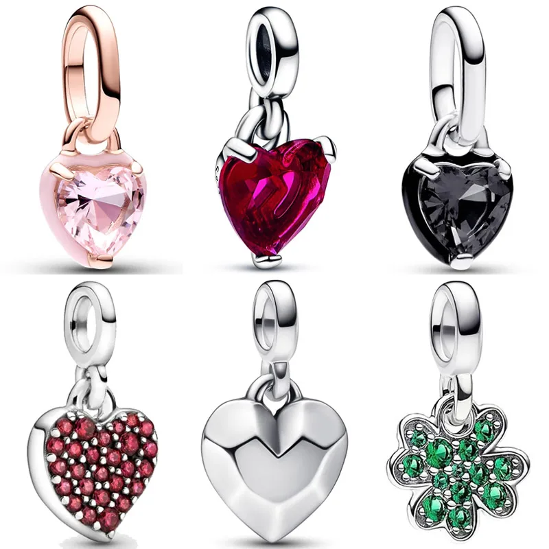 

My Clover Pink & Black Broken Chakra Heart Mini Pendant Bead 925 Sterling Silver Me Charm Fit Popular Bracelet Diy Jewelry