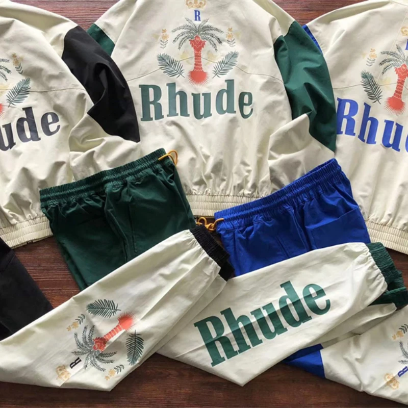 

New Winter Jacket Men New Rhude Logo Patchwork Jacket Men Women Top Quality Embroidery Coconut Tree Rhude Oversize Outwear Coats