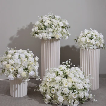 Customized White Rose Hydrange Silk Flower Ball Road Leading Aritificial Flower Ball Wedding Decoration Table Centrepiece Deocr 1