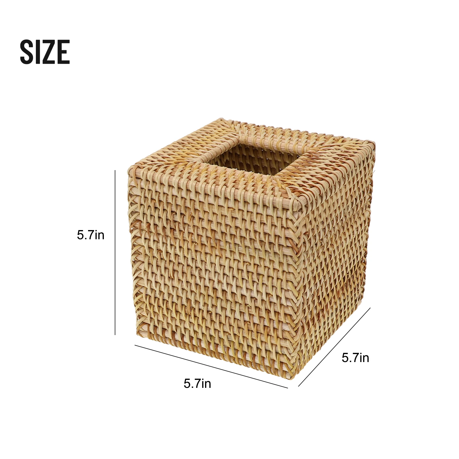 Square Rattan Tissue Box Cover Hand Woven Wicker Tissue Holder 5.7x5.7x5.7 In For Home Living Room Office Bathroom 3