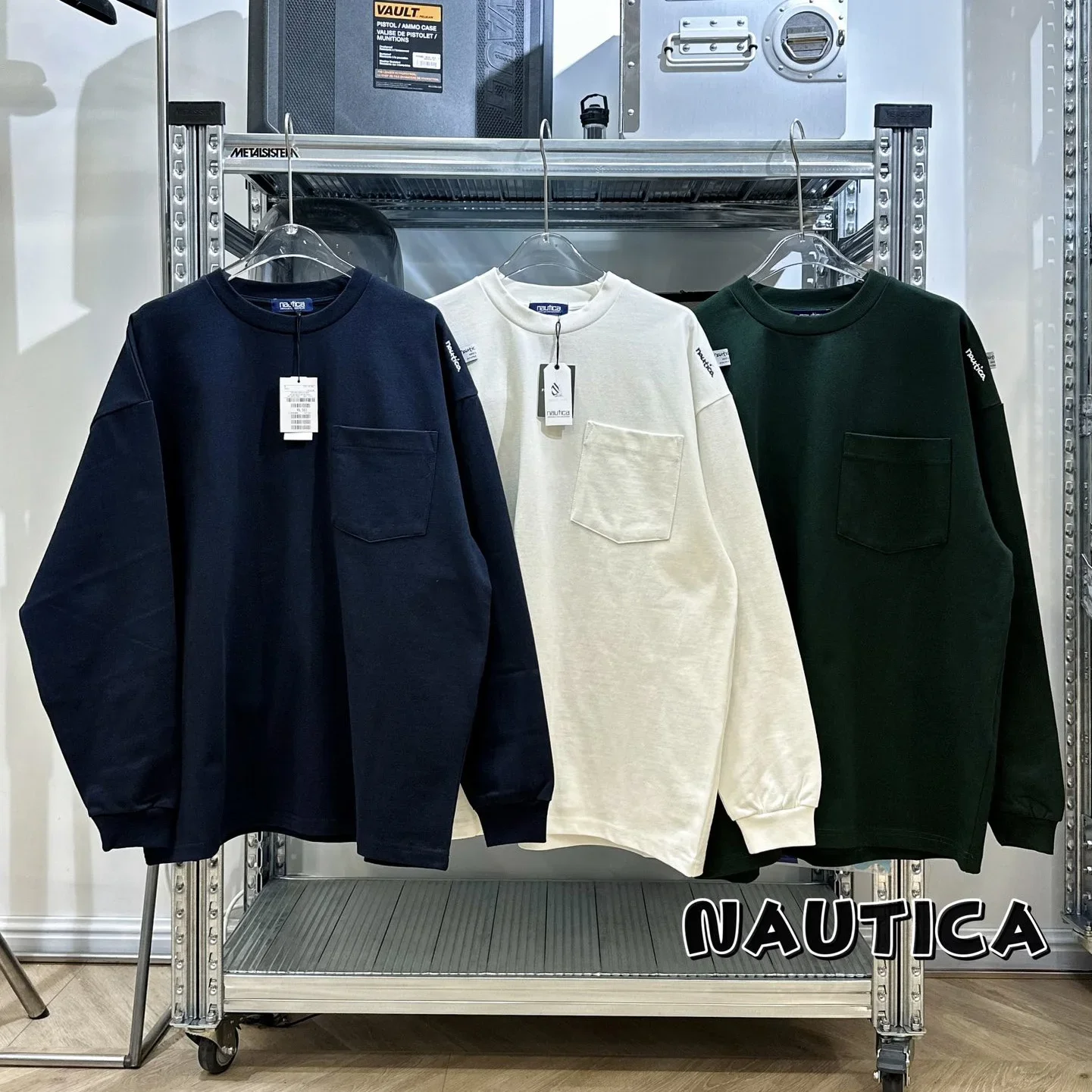 

23SS Nautica высокое качество японский три цвета карман наплечный ремень с карманом маленькая вышивка логотип длинные рукава футболка