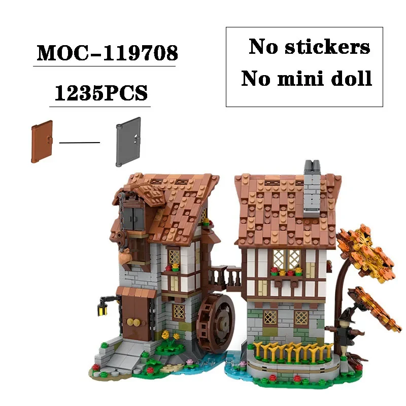 

Building Block MOC-119708 Medieval Water Wheel Building 1235PCS Adult and Children Puzzle Education Birthday Christmas Toy Gift