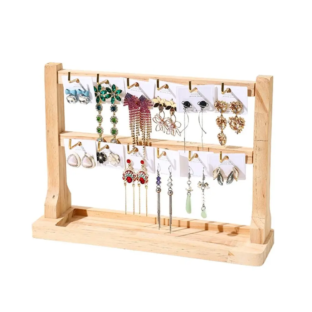 Wooden Necklaces Easel with Hooks Removable Jewelry Collection Rack Solid Wood Keychain Bracelet Shelf Earrings Jewelry Hanging