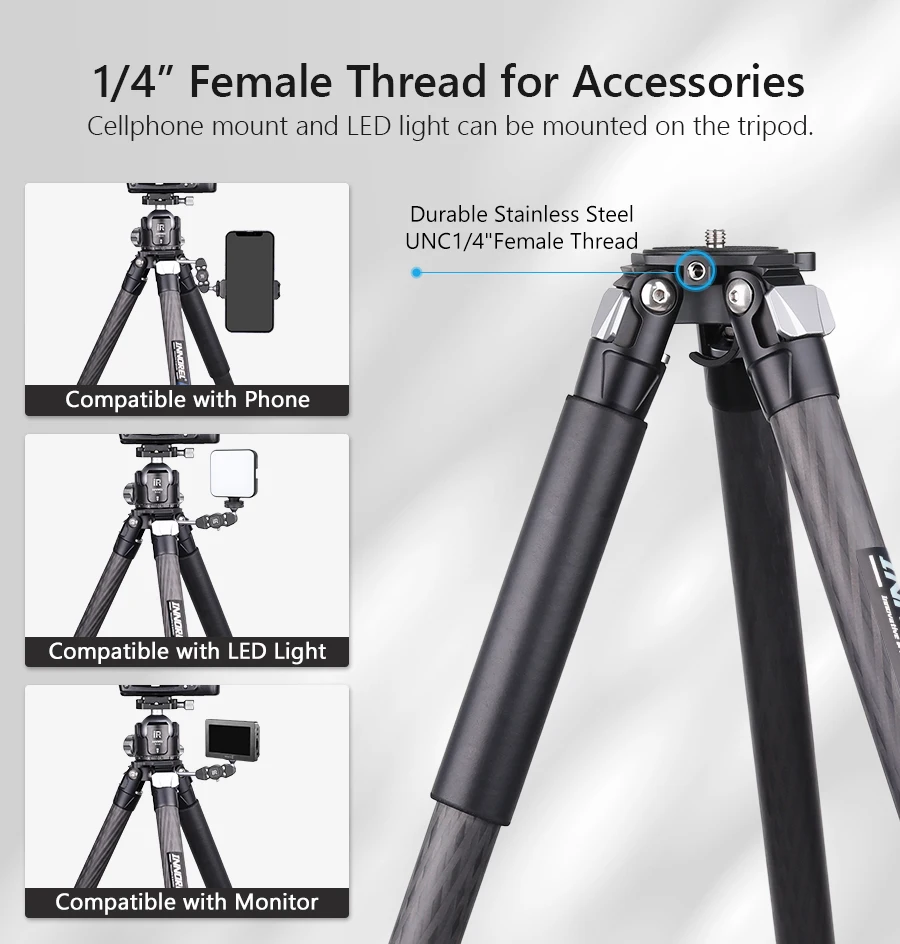 CT284C Professional Carbon Fiber Tripod Travel Camera Stand with Stone Bag for D