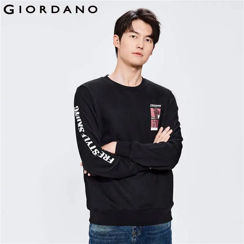 

GIORDANO Men Sweatshirts Skiing Print Ribbed Crewneck Casual Sweatshirts Plain Color Fashion Terry Lining Sweatshirts 13092750