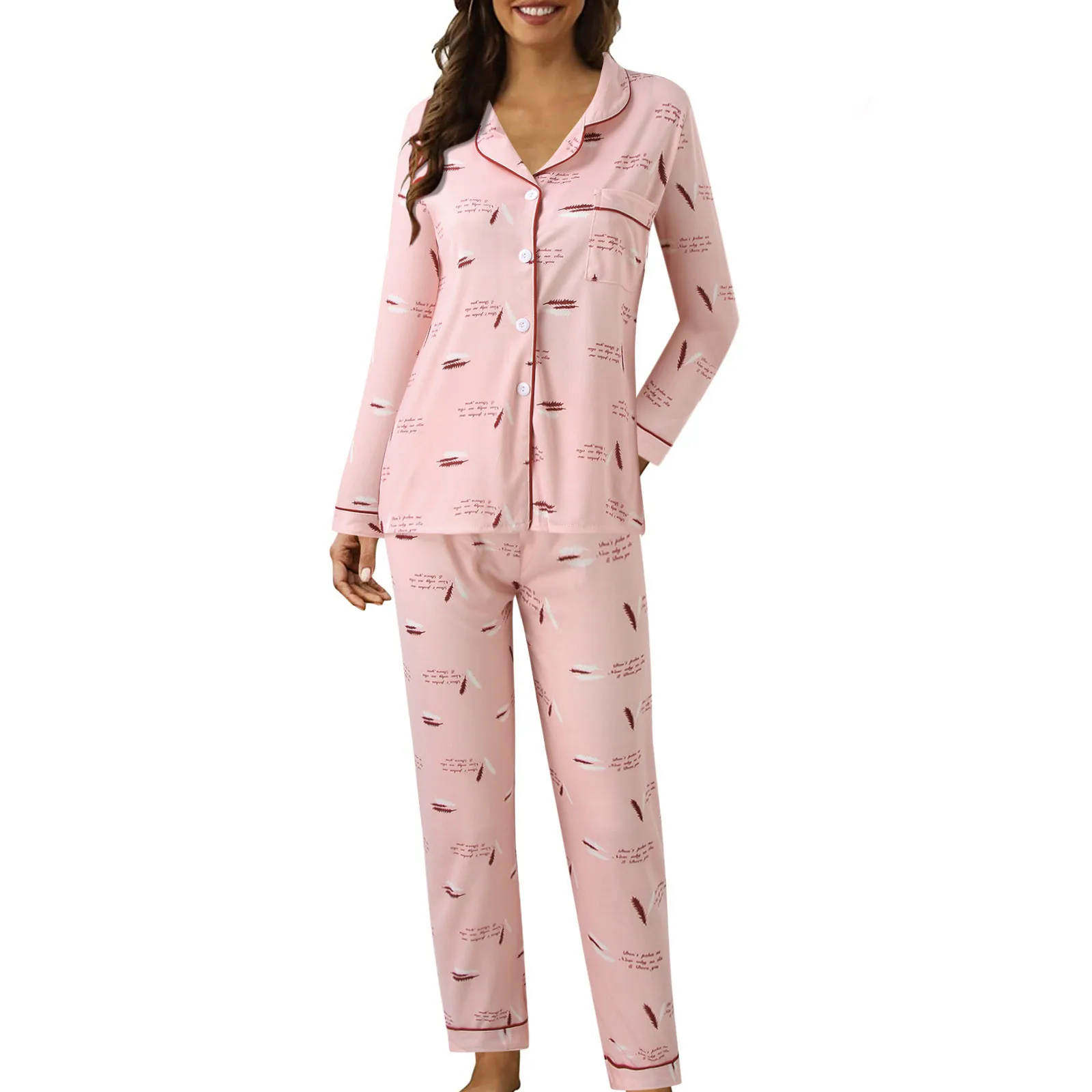 

Women Pajama Set Summer Cardigan Long Sleeve Sleepwear Turndown Collar Fashion Print Home Clothing Homewear Sets
