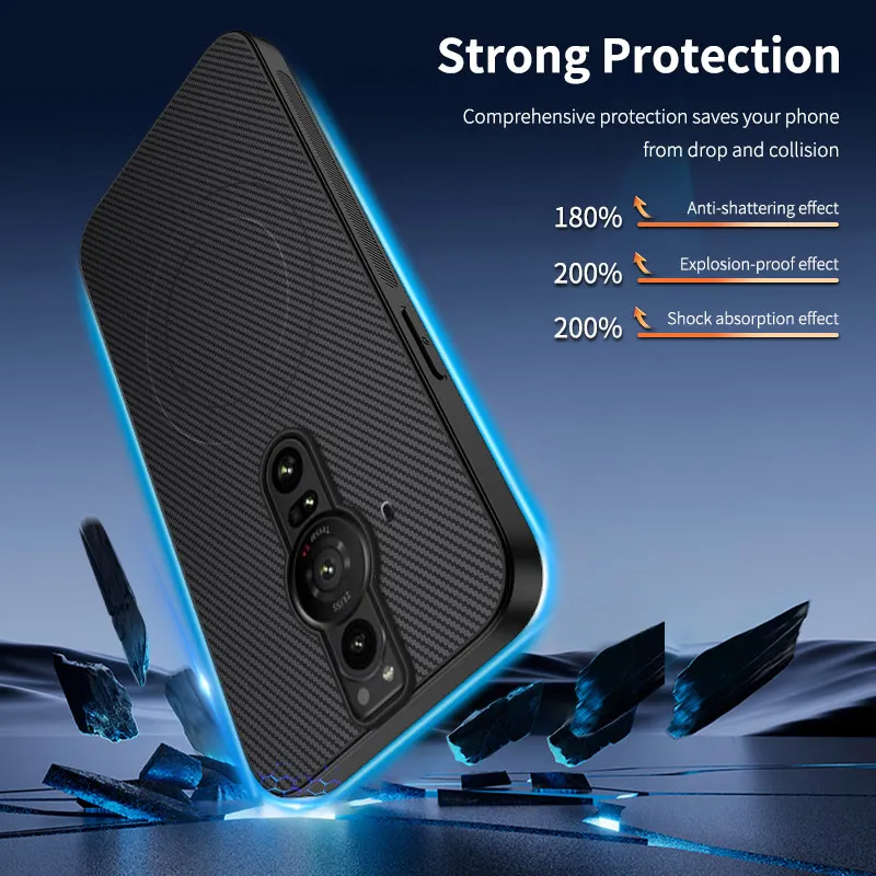 Carbon Fiber Pattern Magnetic PU Leather Back Cover Case