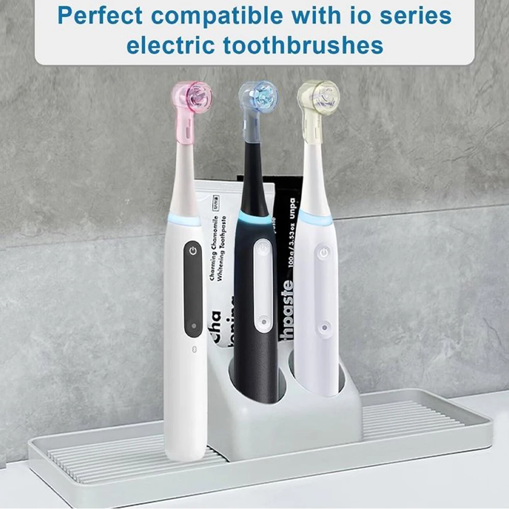 4 Replacement Brush Heads & 4 Toothbrush Head Dustproof Cover Set, Compatible with Oral B iO 2/3/4/5/6/7/8 Electric Toothbrushes