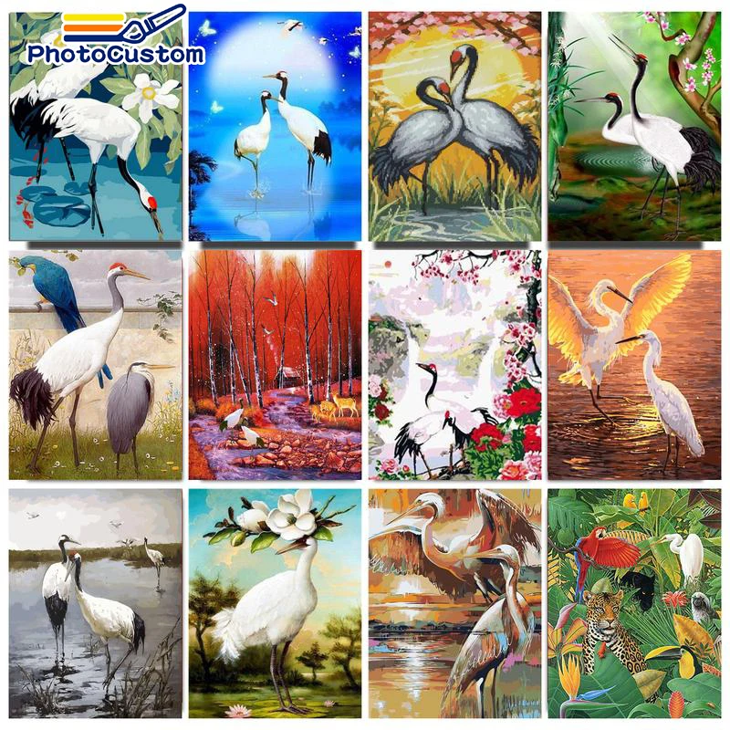 

PhotoCustom Paint By Numbers For Adults Red-Crowned Crane On Canvas Oil Painting By Numbers Animals Acrylic PaintsRoom Decor