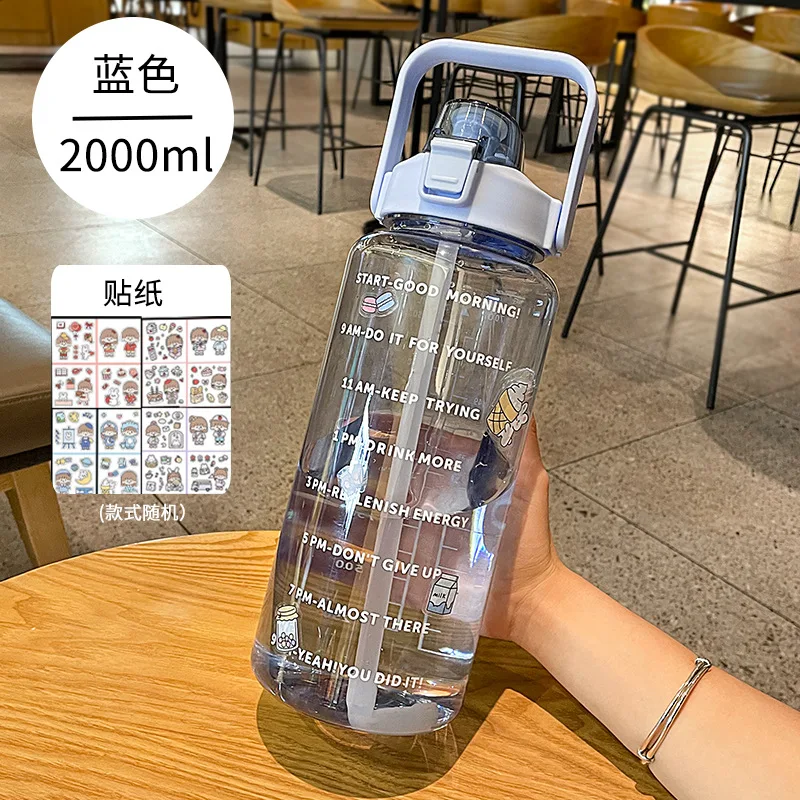 Square Plastic Water Bottle With Handle, Transparent, Straw And Bouncing  Cup Design