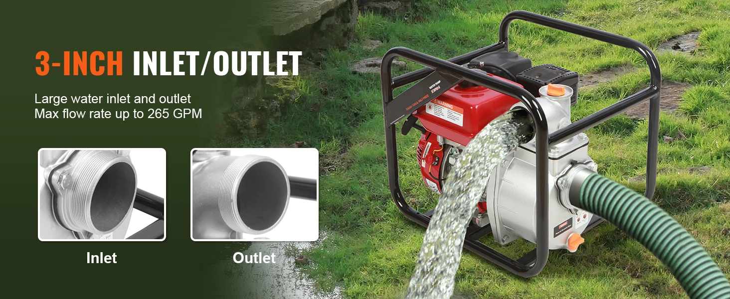 SucceBuy Gasoline Engine Water Pump 7HP 142 / 265 GPM 22ft Suction 4-Stroke Gas Powered Trash Water Transfer Pump Irrigation Use