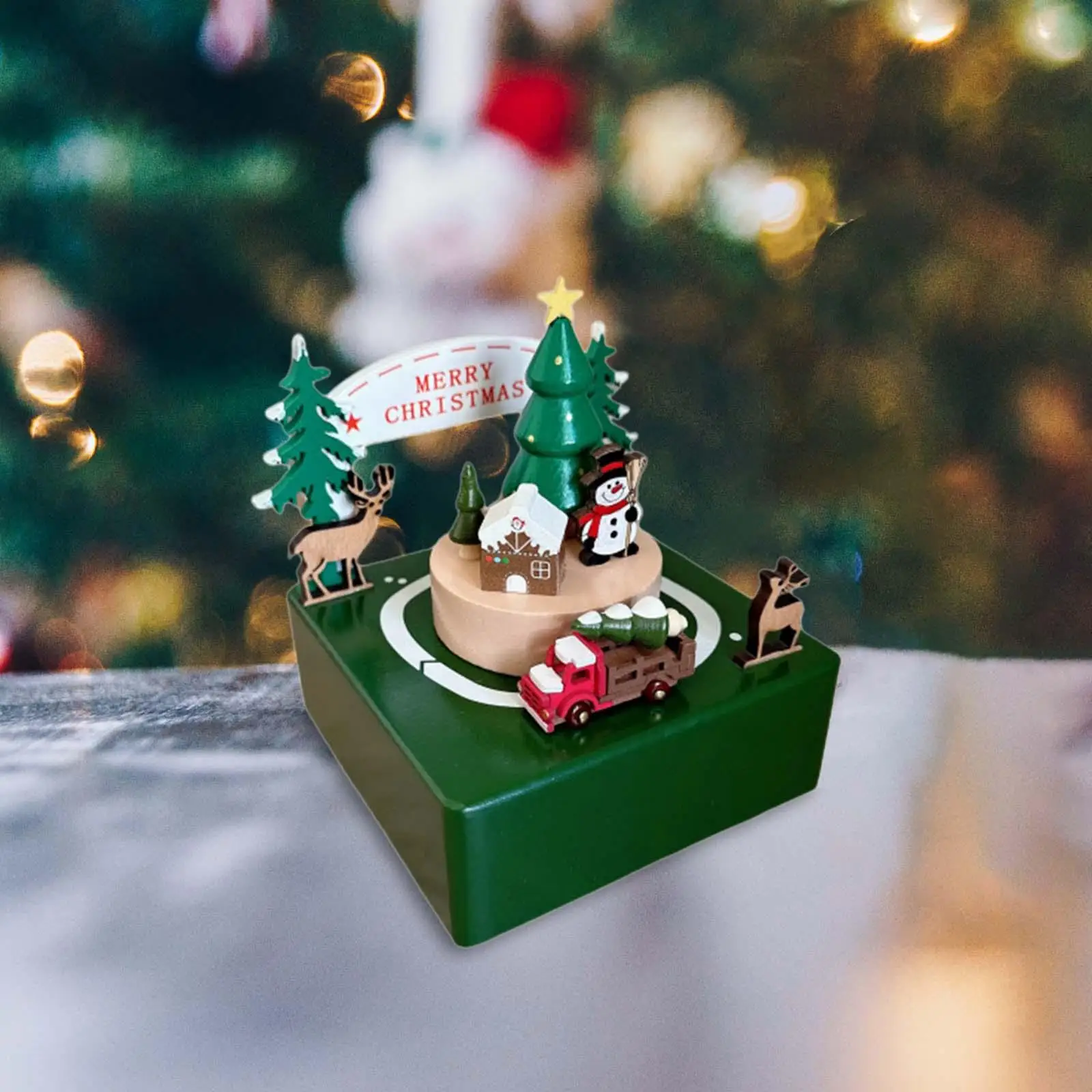 Xmas Music Box Christmas Statue Tabletop Ornament for Indoor Holidays Shelf