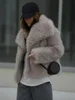 Fashion Solid Faux Fur Lapel Women Jackets Chic Commuting Warm Thick Long Sleeve Coat 2025 New Winter Lady High Street Outerwear 5