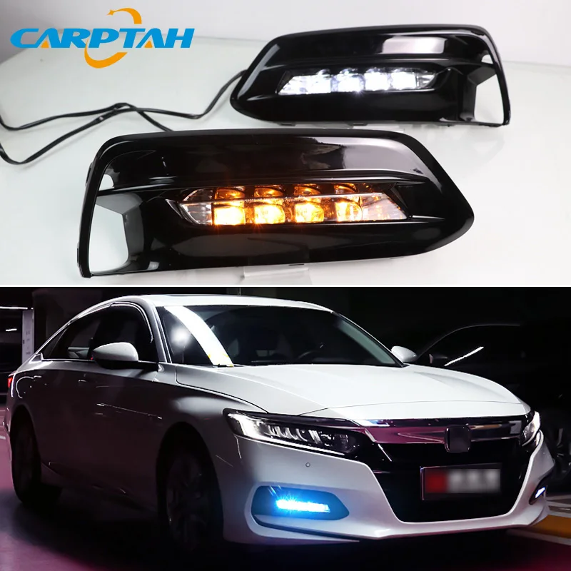 

2PCS LED Daytime Running Light For Honda Accord 2018 2019 Waterproof 12V Yellow Turn Signal Indicator Light Bumper LED DRL
