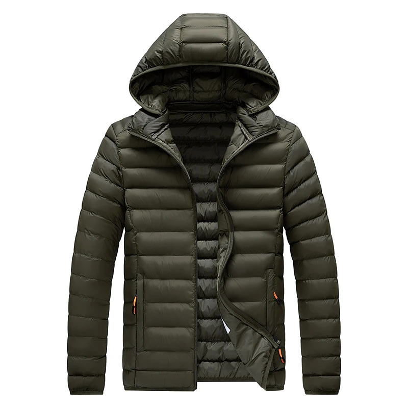 2024 New Men's Lightweight Padded Jackets Autumn Spring Warm Demi-season Hooded Zip-up Parka Black Big Size Coat Male Outerwear