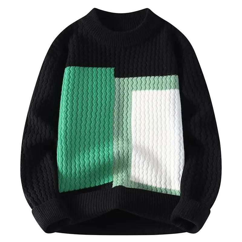 Fashion O-Neck Spliced Loose Korean Sweaters Men\'s Clothing 2023 Autumn Winter Oversized Knitted Casual Pullovers All-match Tops