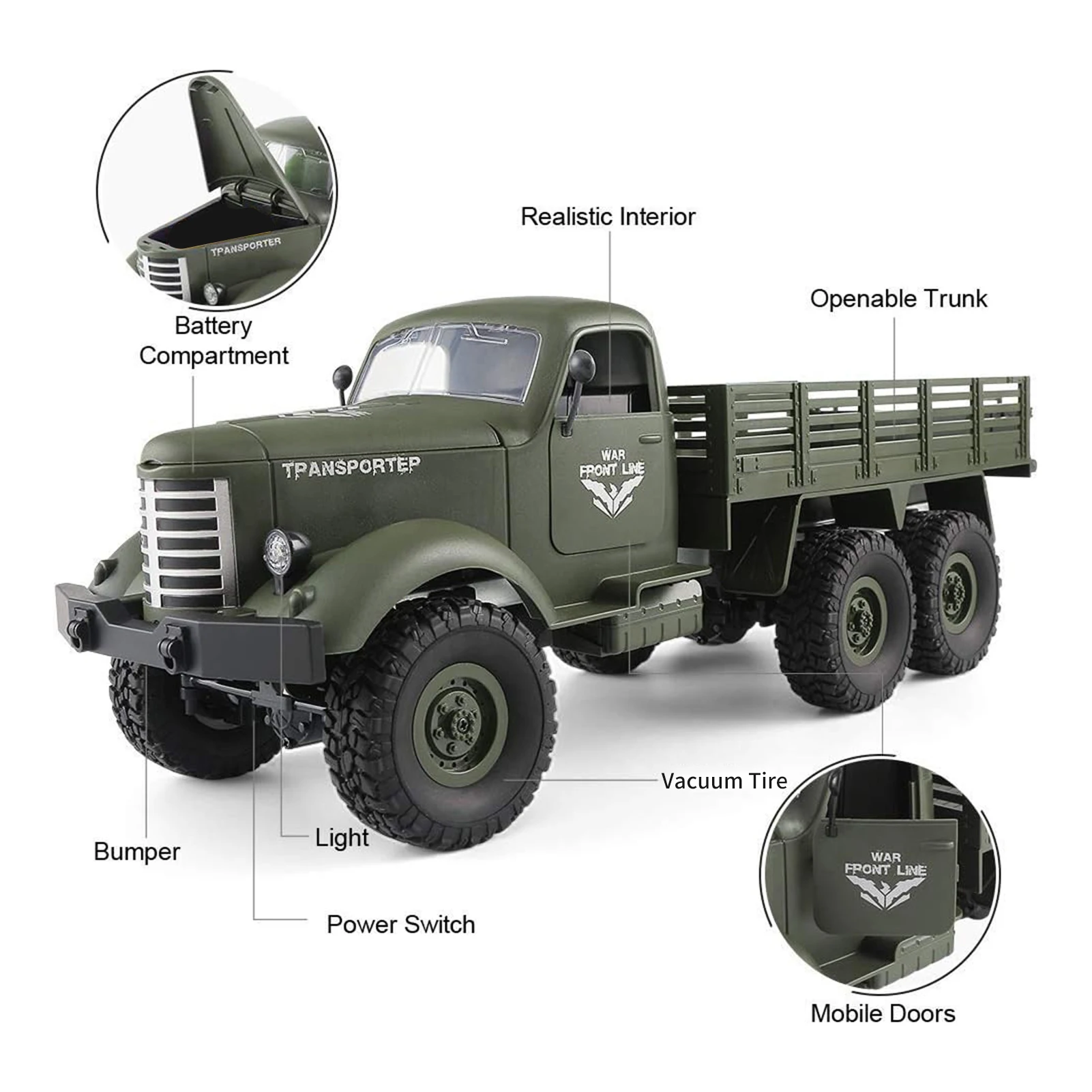 Remote Control Car 6WD High-Speed Electric Toy Truck for Boys 2.4Ghz Off Road Remote Control Vehicle with Headlights 3