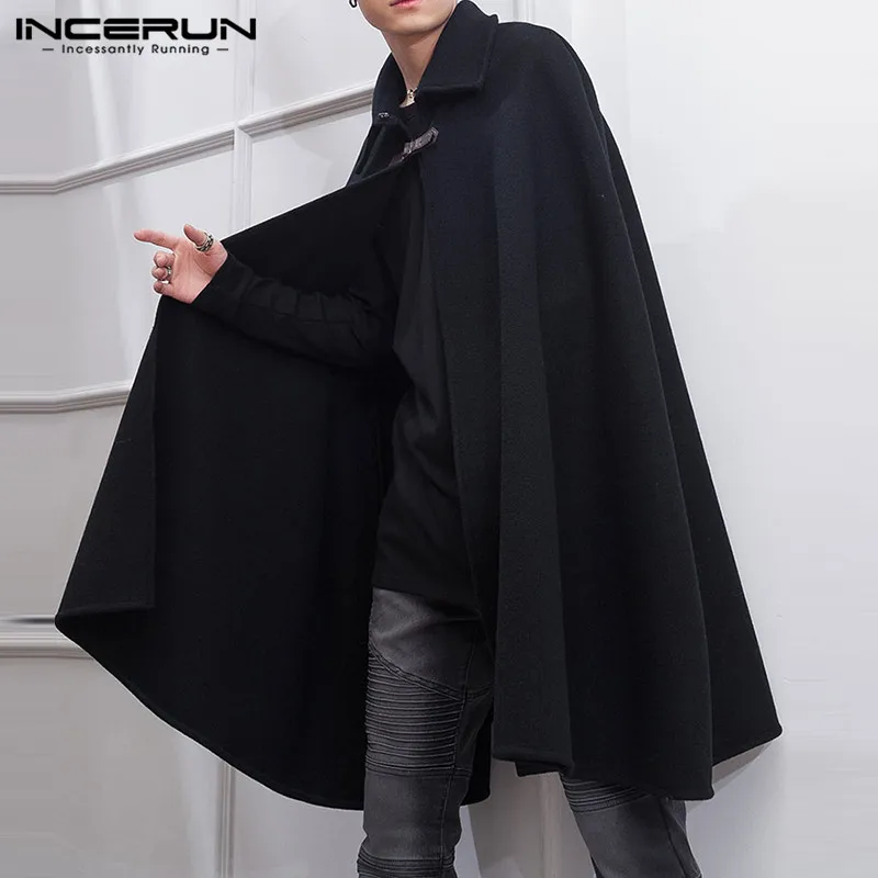 INCERUN Men Long Sleeveless Shawl Cape Coats Casual Loose Solid All-match Overcoats Trench American Style S-5XL trench coat casual men jacket outdoor jackets