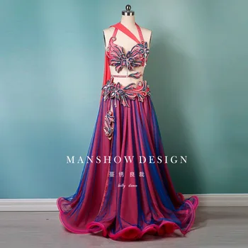 customized belly dance costume for women adults children tassel waist chain two tone fairy gauze dress performance costume