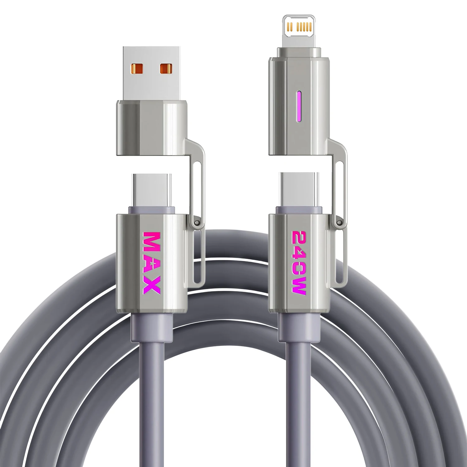 Câble USB 4 en 1 à charge rapide 240W, Type C, pour Iphone, Samsung, Huawei, Xiaomi, câble de charge multi-ports