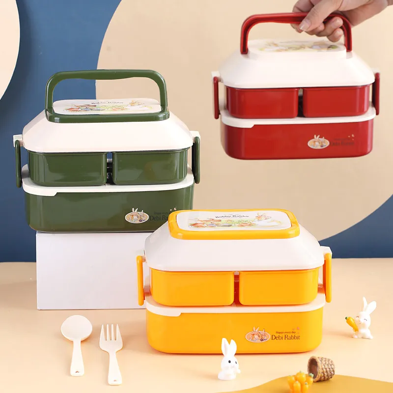 

Portable Bento Lunch Box With Compartments Leakproof Microwave Safe Lunch Container With Reusable Cutlery