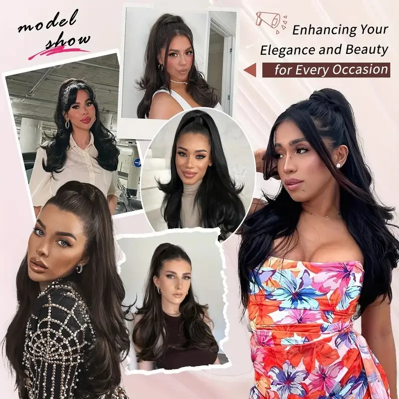 22Inch Synthetic Long Elegant Wavy Curly Layered Ponytail Extension Natural Look Easy Clip-In for Women