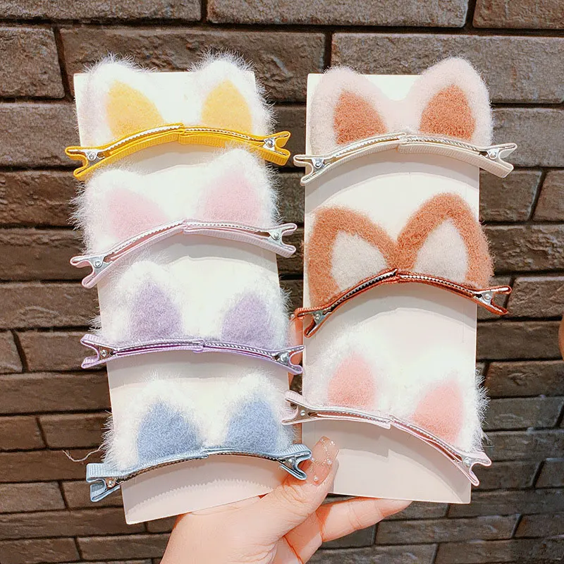 

New Plush Cat Ears Hairpins Cute Girls Hair Clips Sweet Hair Accessories Fashion Headwear Ornaments Gift Kids Barrettes