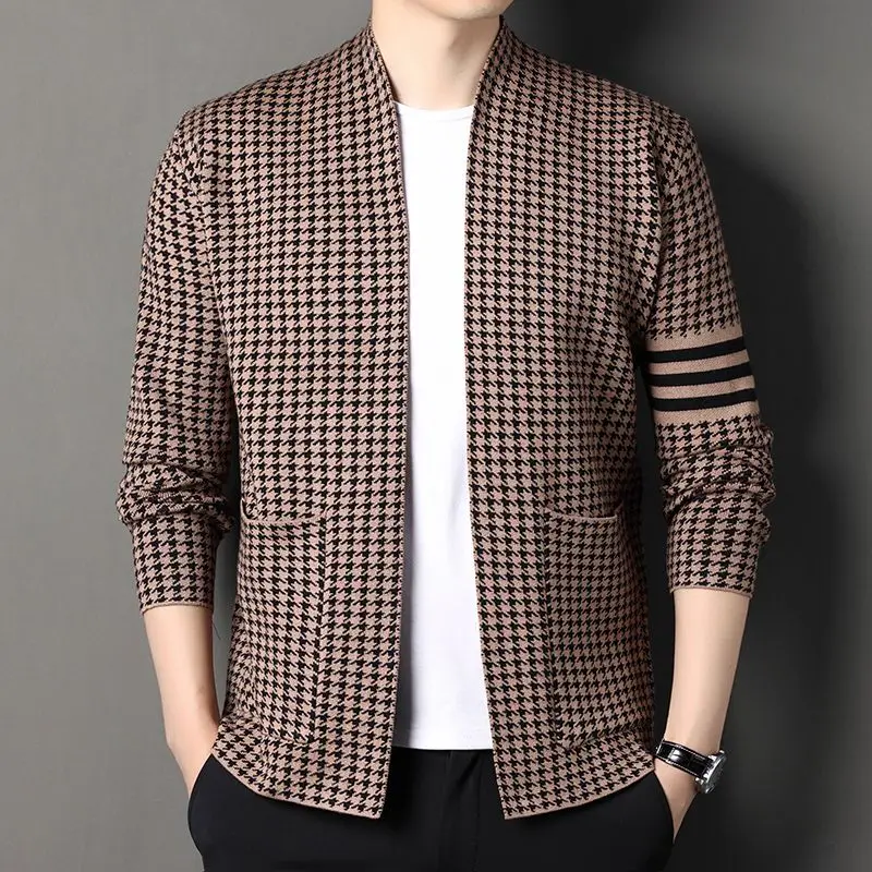Spring Autumn KPOP Fashion Style Harajuku Slim Fit Tops Loose Casual All Match Outerwear Cardigan V Neck Jacquard Weave Jacket