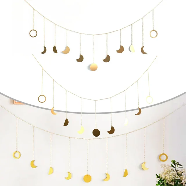 Metal Moon Phase Wall Hanging - Boho Celestial Decor