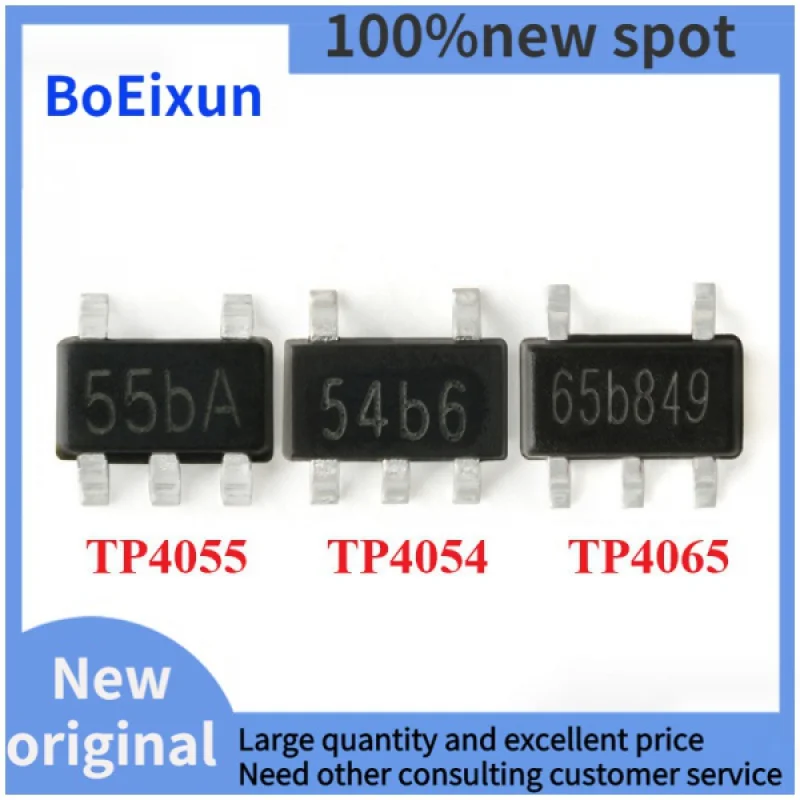 

100PCS NEW TP4054 TP4055 TP4065 TP4057 TP4059 SOT-23-5 SOT-23-6 54b 55b 57b 59b 65b Linear Lithium-ion Battery Charger IC Chip
