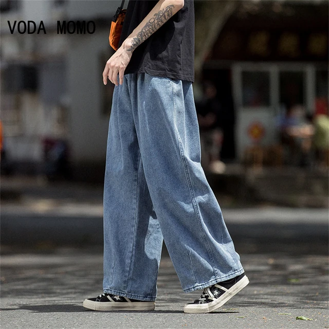 Pantalones vaqueros Cargo de pierna ancha para hombre, Jeans sueltos,  rectos, holgados, ropa de calle de hip hop, monopatín, pantalones vaqueros  neutros - AliExpress